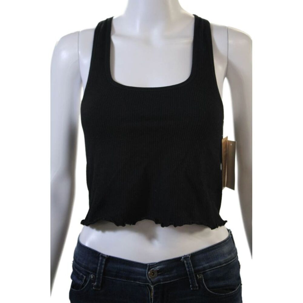 Nux Women Cropped Square Neck Tank Sleeveless Black Size S